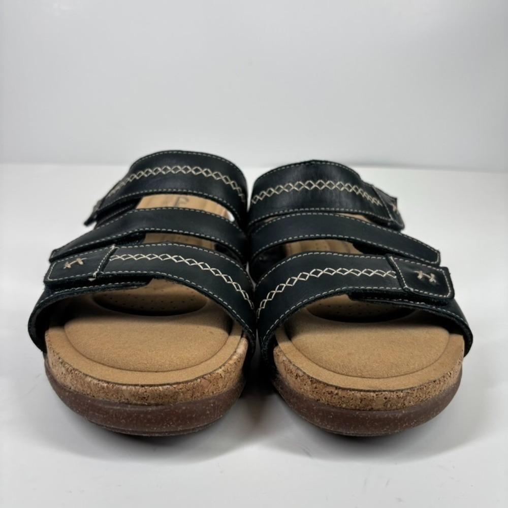 Clarks Roseville Bay Women's US 9M Black Leather Comfort Strappy Slide Sandals - Picture 3 of 16